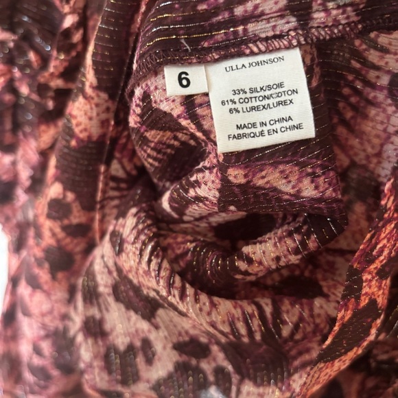 Ulla Johnson Dira Top Bordeaux Metallic Ruffle Size 6 Flutter Sleeve Tassel Tie - Picture 16 of 17